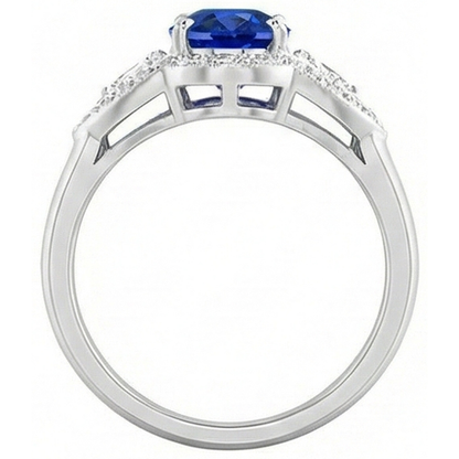 3.90 Ct Prong Set Sri Lankan Sapphire And Natural Earth Mined Diamond Ring White Gold 14K