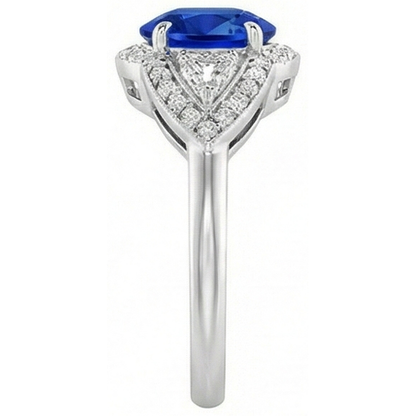 3.90 Ct Prong Set Sri Lankan Sapphire And Natural Earth Mined Diamond Ring White Gold 14K