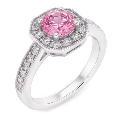 3.91 Carats Anniversary Pink Sapphire Halo Natural Earth Mined Diamond Gemstone Ring