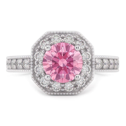 3.91 Carats Anniversary Pink Sapphire Halo Natural Earth Mined Diamond Gemstone Ring
