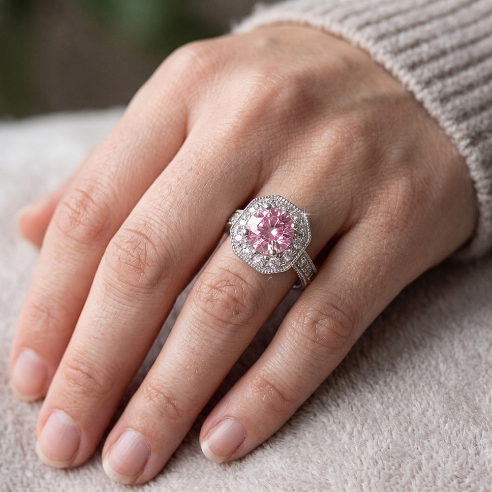 3.91 Carats Anniversary Pink Sapphire Halo Natural Earth Mined Diamond Gemstone Ring