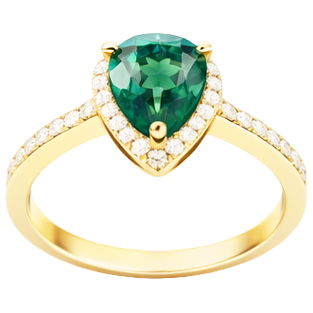 3.95 Ct Pear Shaped Green Emerald GIA With Natural Earth Mined Diamond Engagement Ring