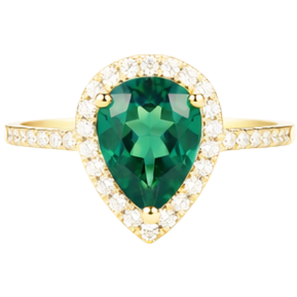 3.95 Ct Pear Shaped Green Emerald GIA With Natural Earth Mined Diamond Engagement Ring