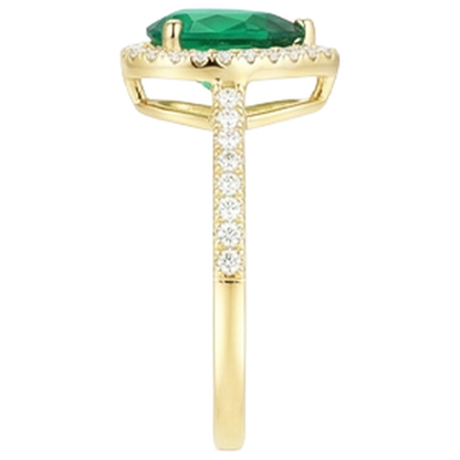 3.95 Ct Pear Shaped Green Emerald GIA With Natural Earth Mined Diamond Engagement Ring