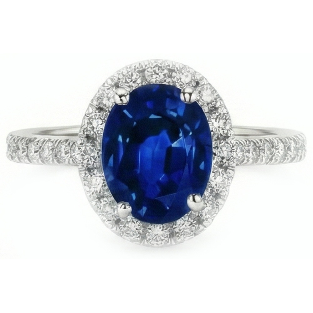 Natural Real ( Not Lab Grown )  3 Carat Blue Sapphire Halo Ring
