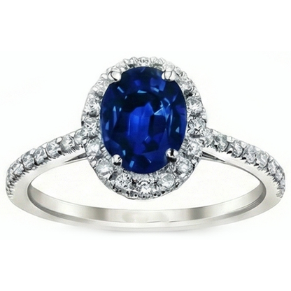 Natural Real ( Not Lab Grown )  3 Carat Blue Sapphire Halo Ring