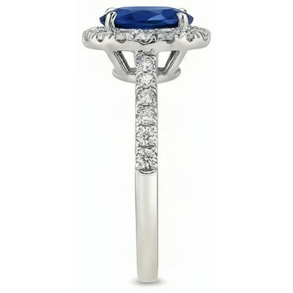 Natural Real ( Not Lab Grown )  3 Carat Blue Sapphire Halo Ring