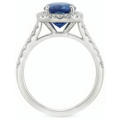 Natural Real ( Not Lab Grown )  3 Carat Blue Sapphire Halo Ring