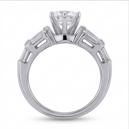 3 Carat Round and Baguettes Natural Earth Mined Diamond Anniversary Ring White Gold 14K