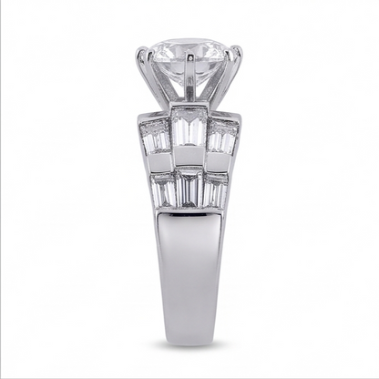 3 Carat Round and Baguettes Natural Earth Mined Diamond Anniversary Ring White Gold 14K
