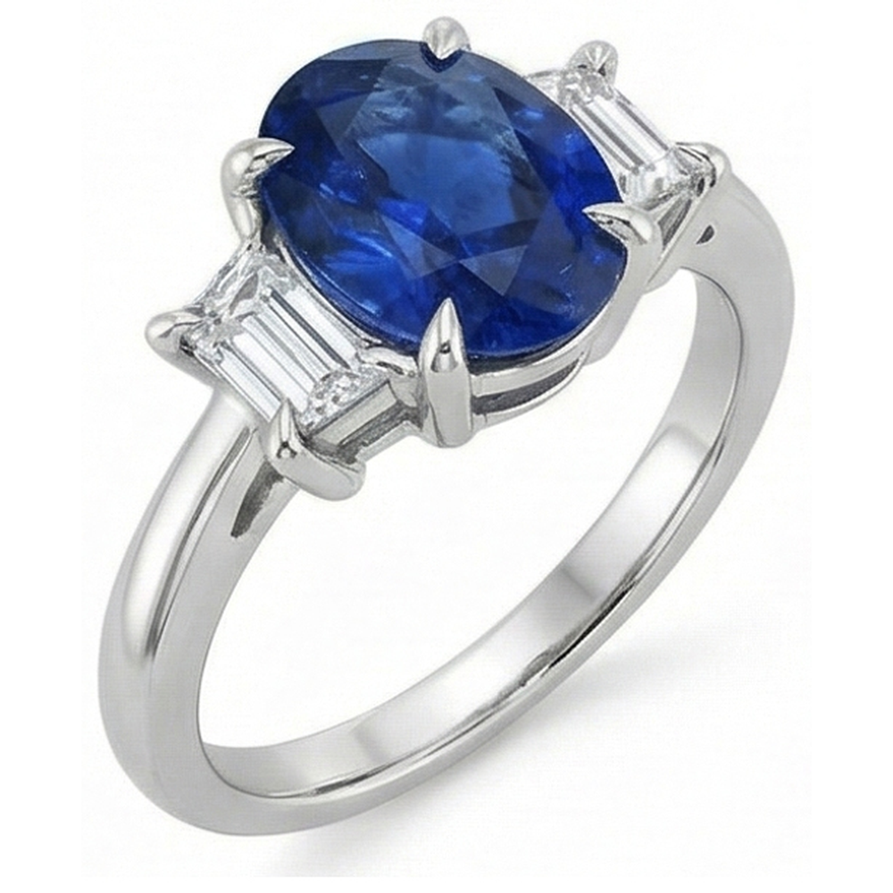 Natural Real ( Not Lab Grown )  3 Carat Sapphire Three Stone Ring
