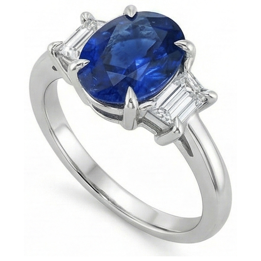 Natural Real ( Not Lab Grown )  3 Carat Sapphire Three Stone Ring