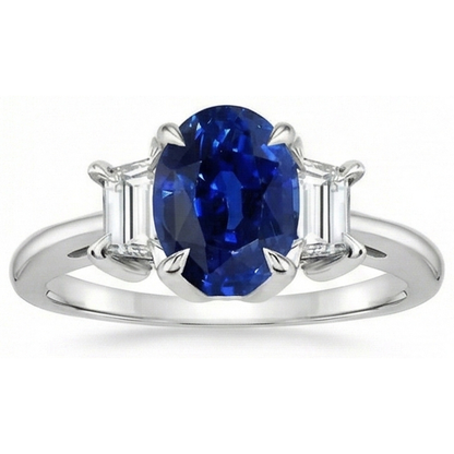 Natural Real ( Not Lab Grown )  3 Carat Sapphire Three Stone Ring