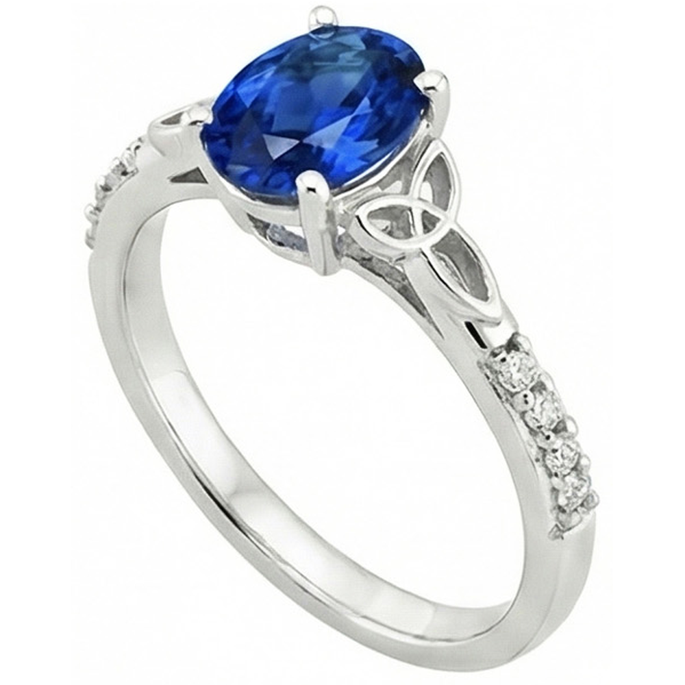 3 Carats Ceylon Sapphire And Natural Earth Mined Diamonds Ring White Gold 14K