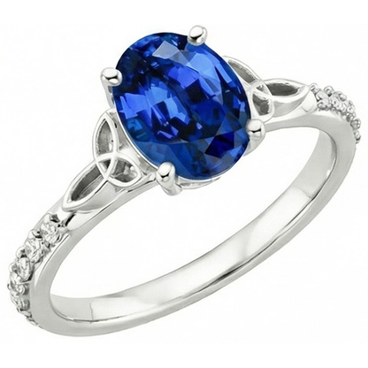 3 Carats Ceylon Sapphire And Natural Earth Mined Diamonds Ring White Gold 14K