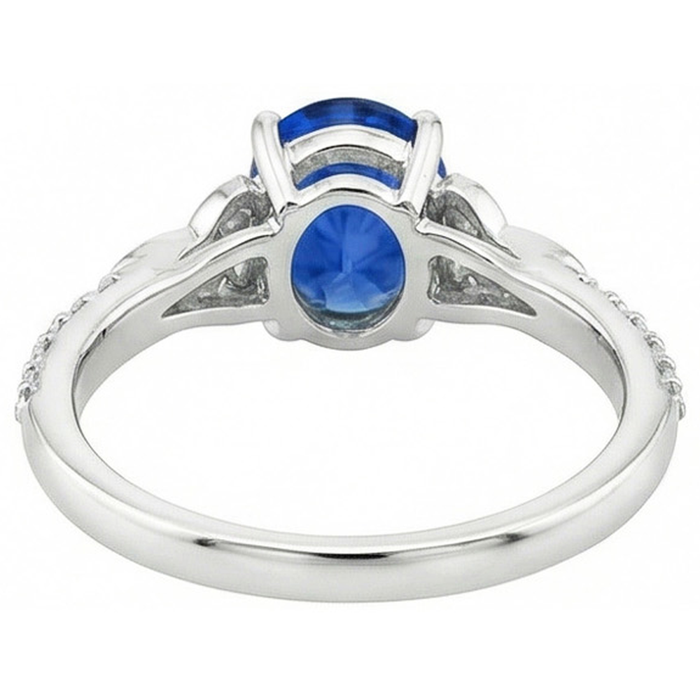 3 Carats Ceylon Sapphire And Natural Earth Mined Diamonds Ring White Gold 14K