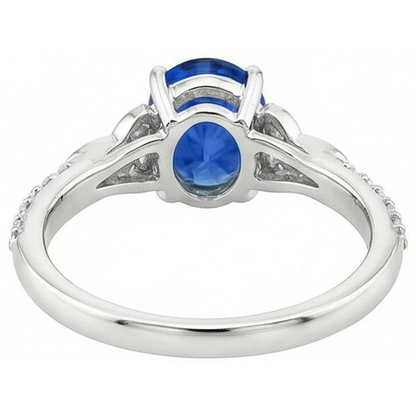 3 Carats Ceylon Sapphire And Natural Earth Mined Diamonds Ring White Gold 14K