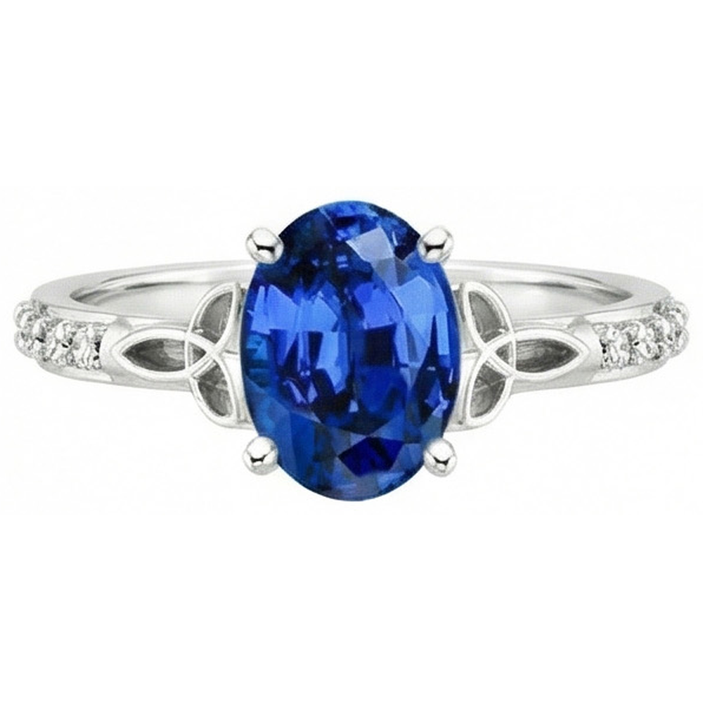 3 Carats Ceylon Sapphire And Natural Earth Mined Diamonds Ring White Gold 14K