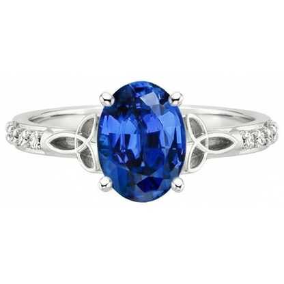 3 Carats Ceylon Sapphire And Natural Earth Mined Diamonds Ring White Gold 14K