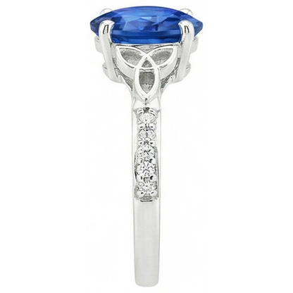 3 Carats Ceylon Sapphire And Natural Earth Mined Diamonds Ring White Gold 14K