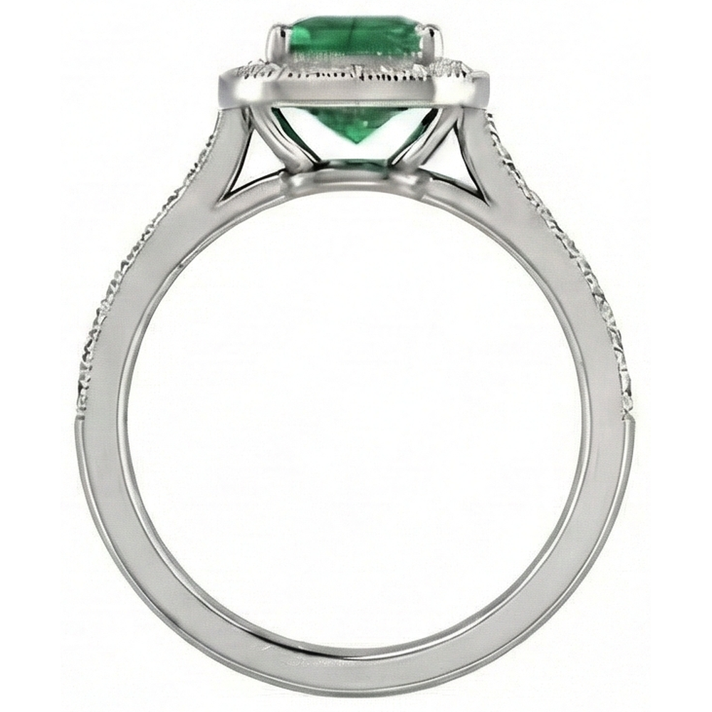 natural round emerald 3ct ring on white background