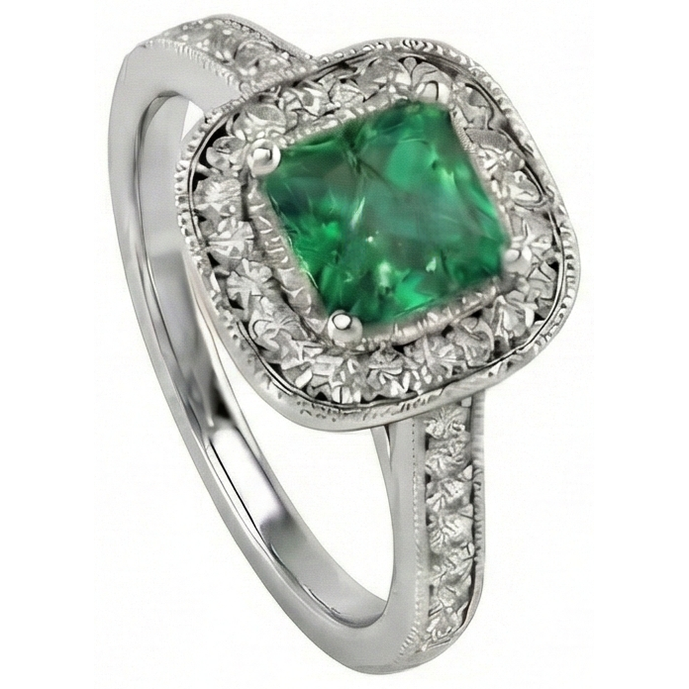 natural round emerald 3ct ring side angle