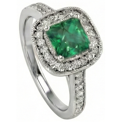 natural round emerald 3ct ring side angle