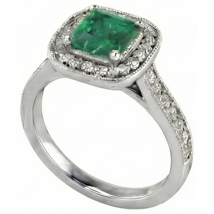 natural round emerald 3ct ring close up detail