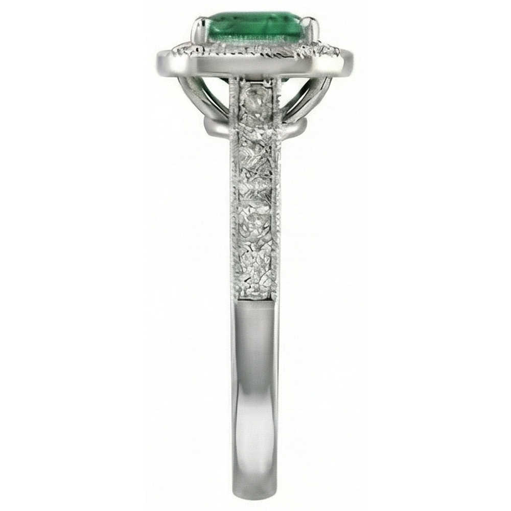 natural round emerald 3ct ring profile view