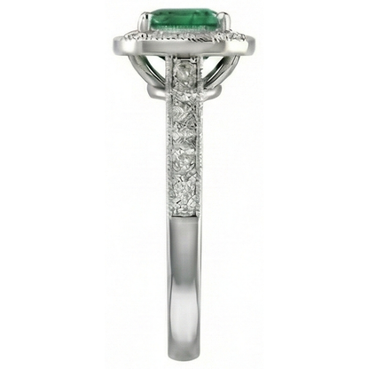 natural round emerald 3ct ring profile view