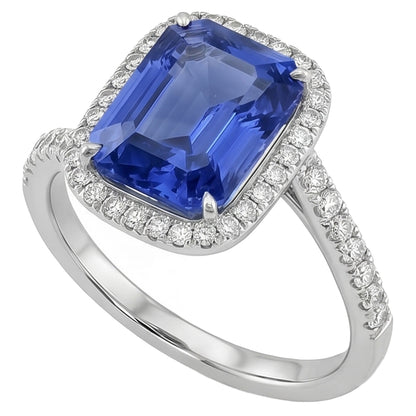 3 Carats Halo Blue Sapphire Engagement Ring Tension Style Pave Natural Earth Mined Diamond