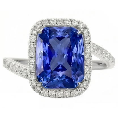 3 Carats Halo Blue Sapphire Engagement Ring Tension Style Pave Natural Earth Mined Diamond