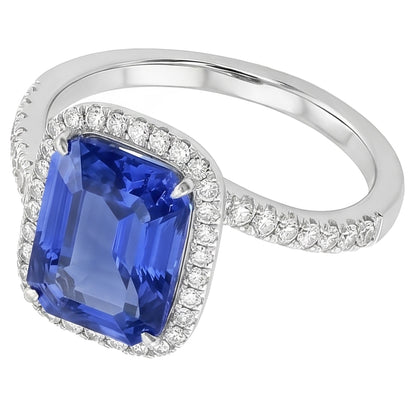 3 Carats Halo Blue Sapphire Engagement Ring Tension Style Pave Natural Earth Mined Diamond