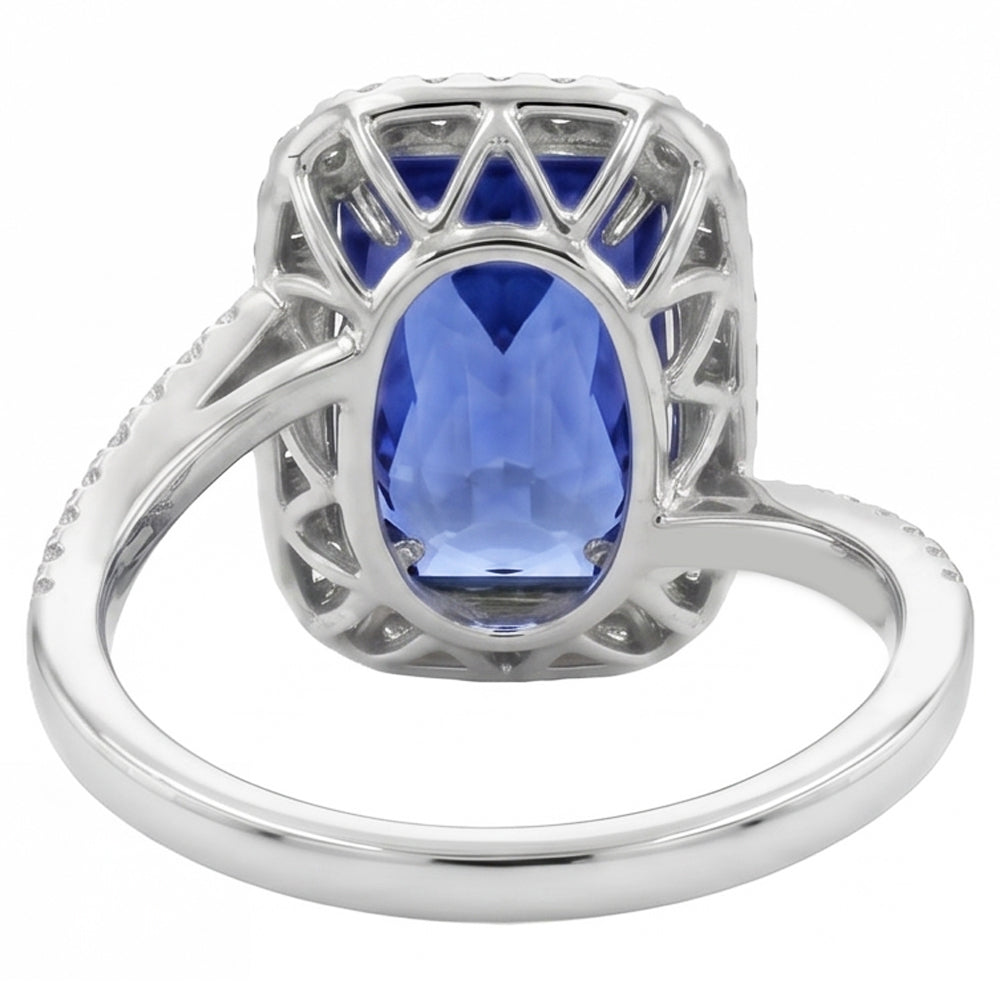 3 Carats Halo Blue Sapphire Engagement Ring Tension Style Pave Natural Earth Mined Diamond