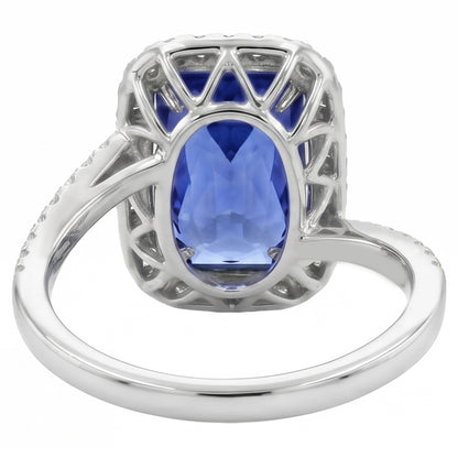 3 Carats Halo Blue Sapphire Engagement Ring Tension Style Pave Natural Earth Mined Diamond