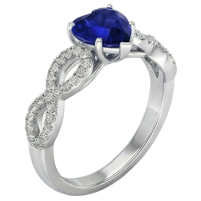 3 Carats Heart Gemstone Blue Sapphire Natural Earth Mined Diamond Ring Infinity Style