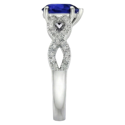 3 Carats Heart Gemstone Blue Sapphire Natural Earth Mined Diamond Ring Infinity Style