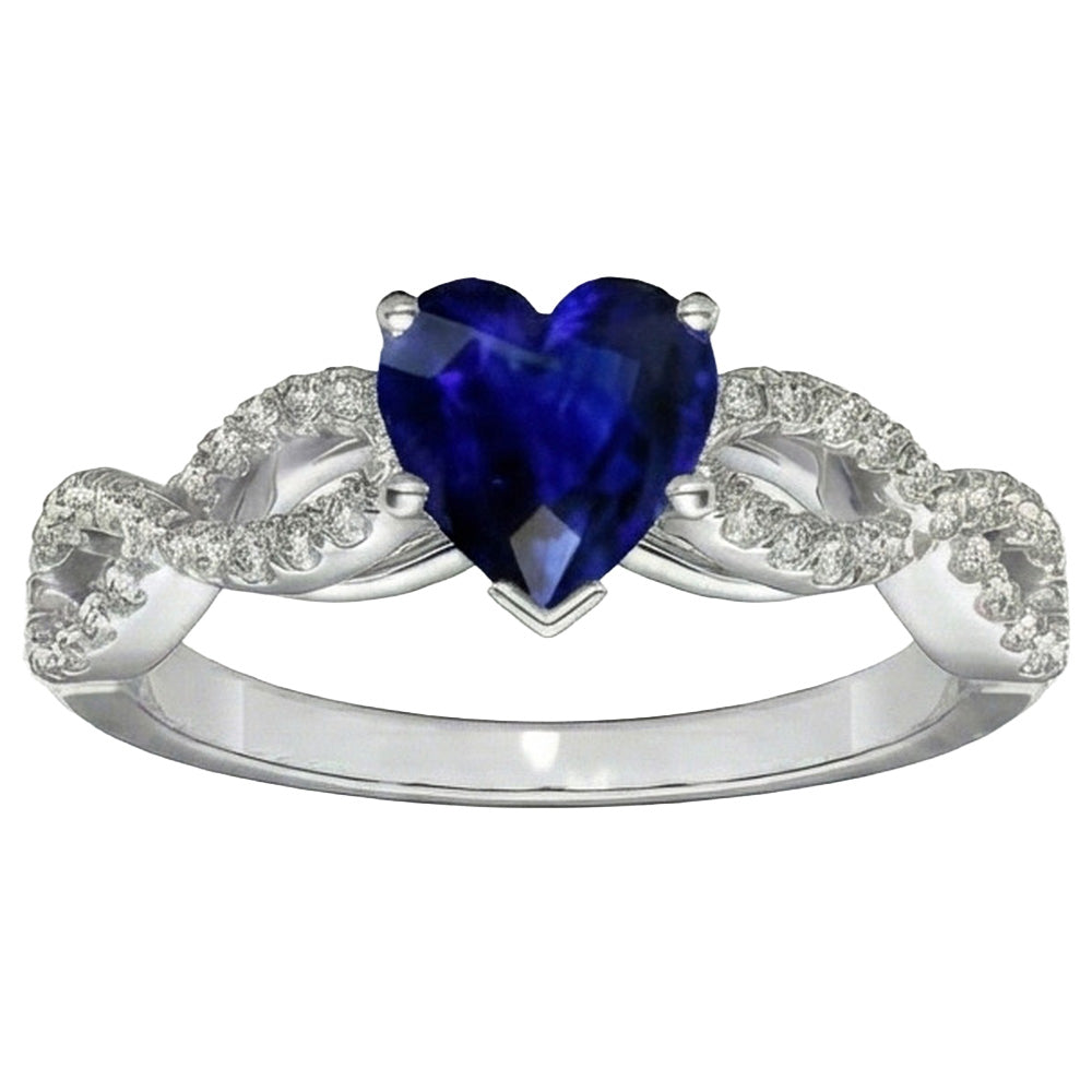 3 Carats Heart Gemstone Blue Sapphire Natural Earth Mined Diamond Ring Infinity Style
