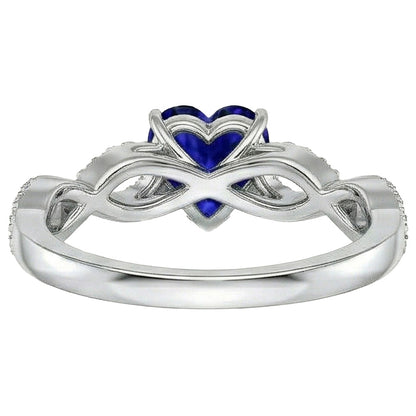 3 Carats Heart Gemstone Blue Sapphire Natural Earth Mined Diamond Ring Infinity Style