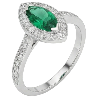 3 Carats Marquise Green Emerald GIA And Natural Earth Mined Diamond Engagement Ring White Gold 14K