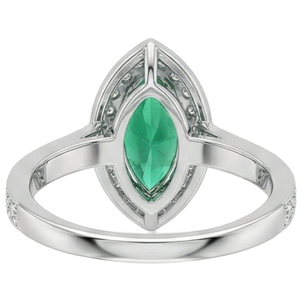 3 Carats Marquise Green Emerald GIA And Natural Earth Mined Diamond Engagement Ring White Gold 14K