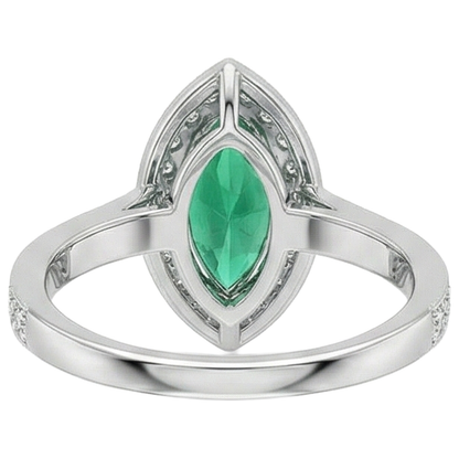 3 Carats Marquise Green Emerald GIA And Natural Earth Mined Diamond Engagement Ring White Gold 14K