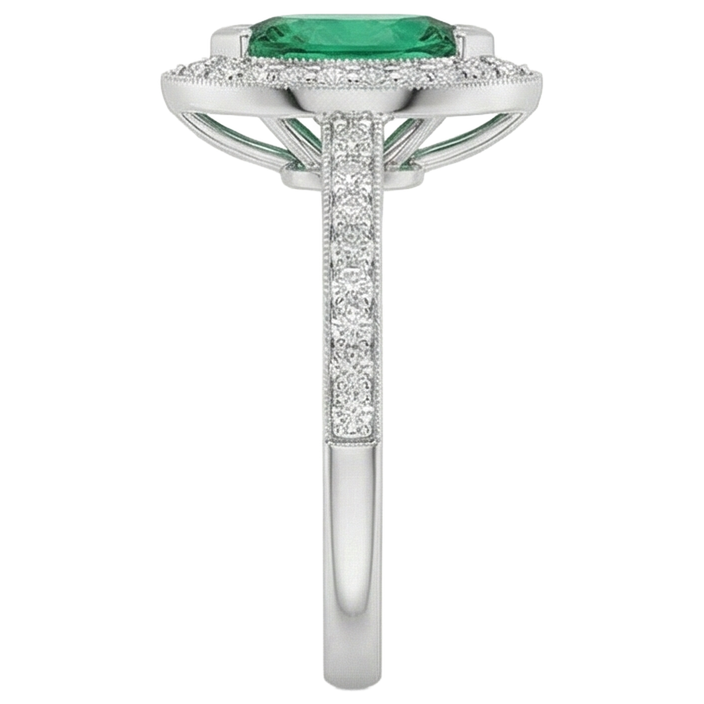 3 Carats Marquise Green Emerald GIA And Natural Earth Mined Diamond Engagement Ring White Gold 14K