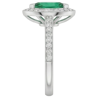 3 Carats Marquise Green Emerald GIA And Natural Earth Mined Diamond Engagement Ring White Gold 14K