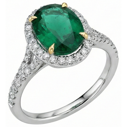 3 Carats Oval Cut Green Emerald GIA With Natural Earth Mined Diamond Ring White Gold 14K
