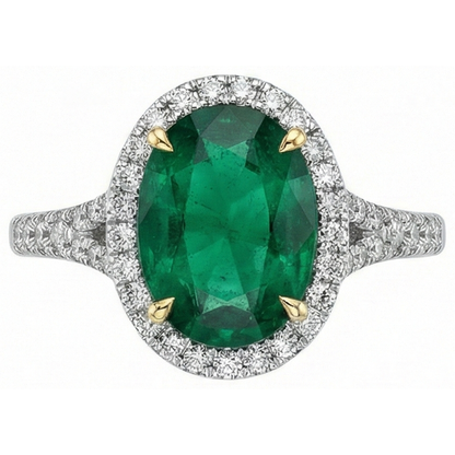 3 Carats Oval Cut Green Emerald GIA With Natural Earth Mined Diamond Ring White Gold 14K