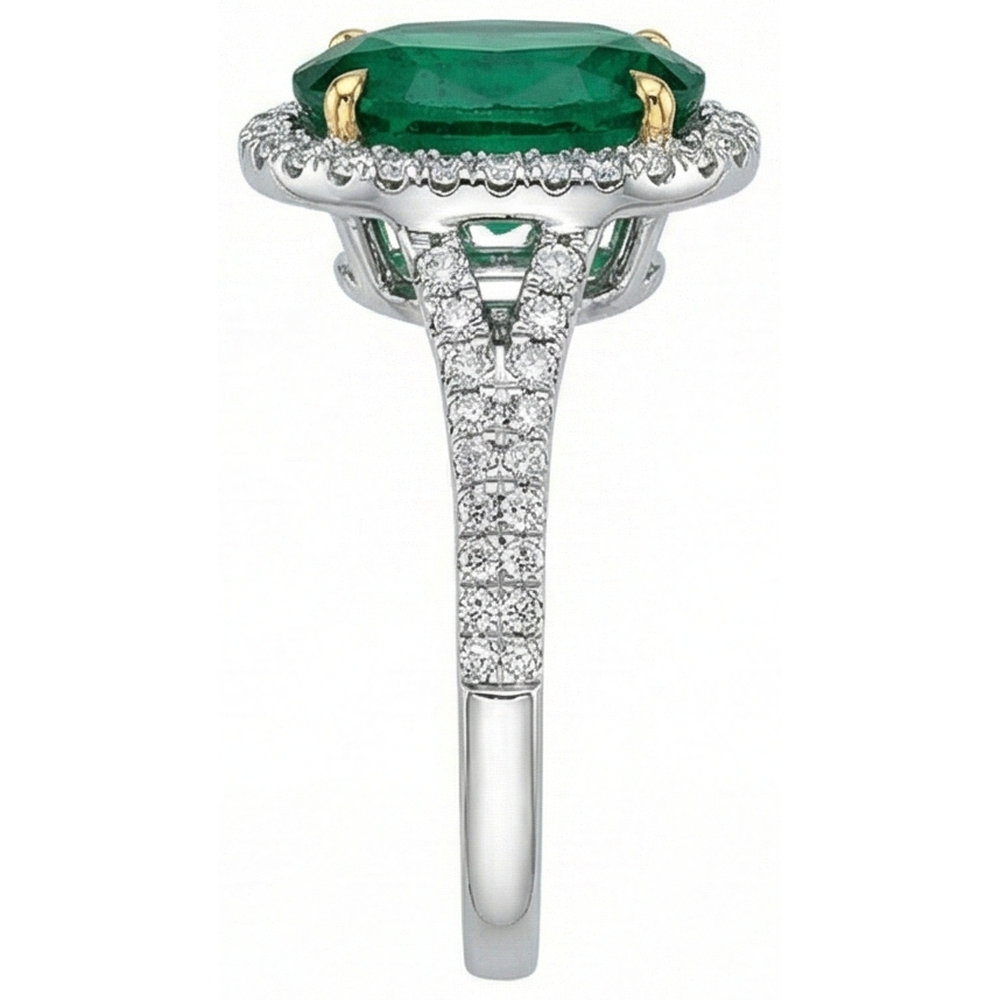 3 Carats Oval Cut Green Emerald GIA With Natural Earth Mined Diamond Ring White Gold 14K