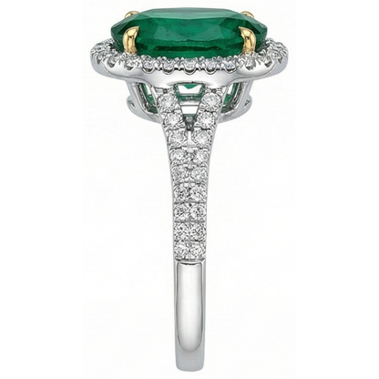 3 Carats Oval Cut Green Emerald GIA With Natural Earth Mined Diamond Ring White Gold 14K