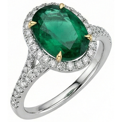 3 Carats Oval Cut Green Emerald GIA With Natural Earth Mined Diamond Ring White Gold 14K