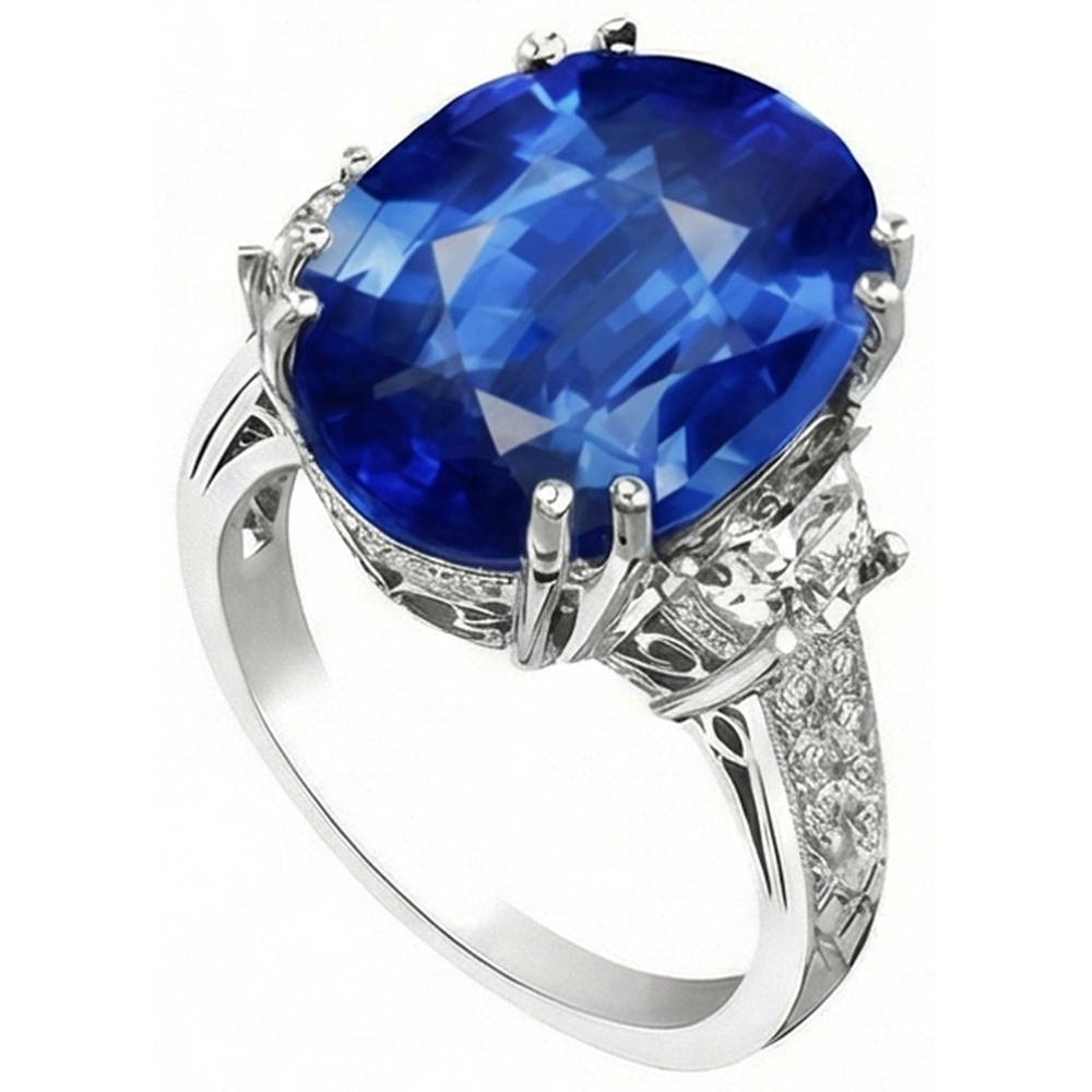 3 Carats Oval Sri Lanka Blue Sapphire Natural Earth Mined Diamonds Anniversary Ring